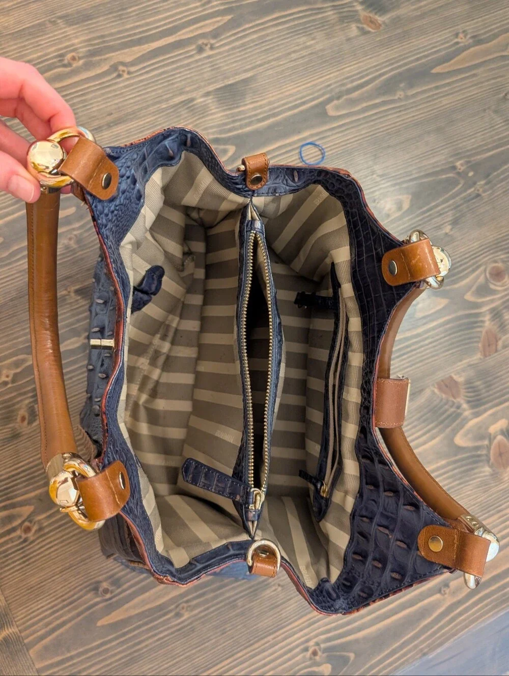Brahmin Large Blue Brown Croc Satchel Purse Handbag